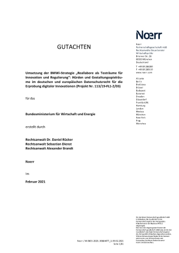 Erprobung digitaler Innovationen im deutschen und europäischen Datenschutzrecht_Titelseite Erprobung digitaler Innovationen im deutschen und europäischen Datenschutzrecht_Titelseite