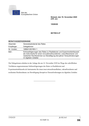 Schlussfolgerungen des Rates zu Reallaboren_Titelseite Schlussfolgerungen des Rates zu Reallaboren_Titelseite